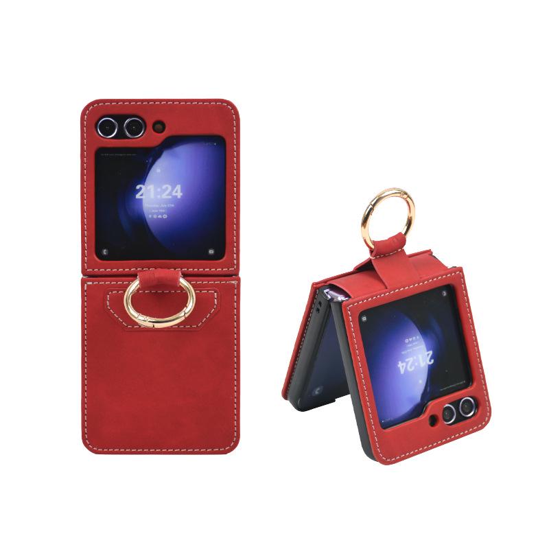Samsung Z Flip 6 Fold & Ring Case: Skin-Feel Protective Cover with Screen Bracket for Cross-Border Use