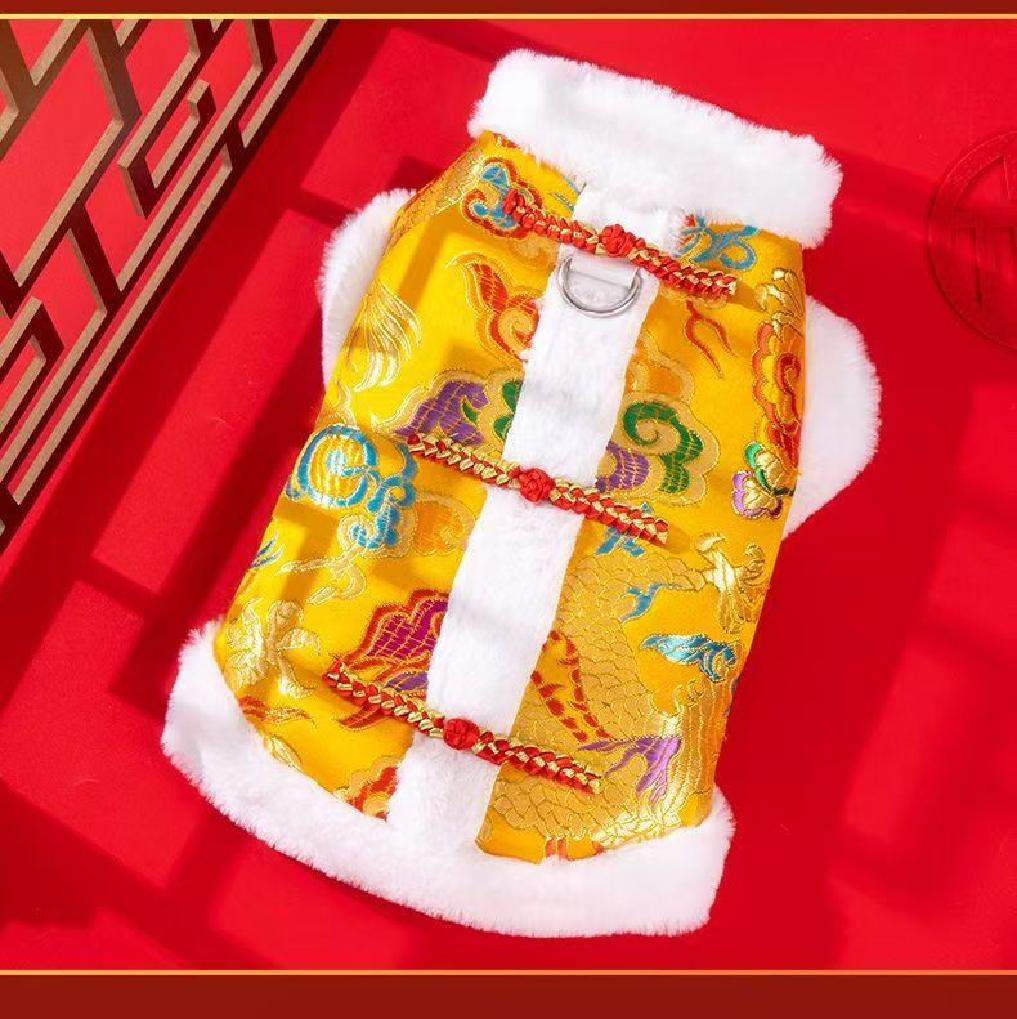 2026New Year Dog Clothes Chinese Style Tang Suit Pet Cotton Clothing Festive Print Dog Jacket Coat XS- XXL Thicken Keep Warm