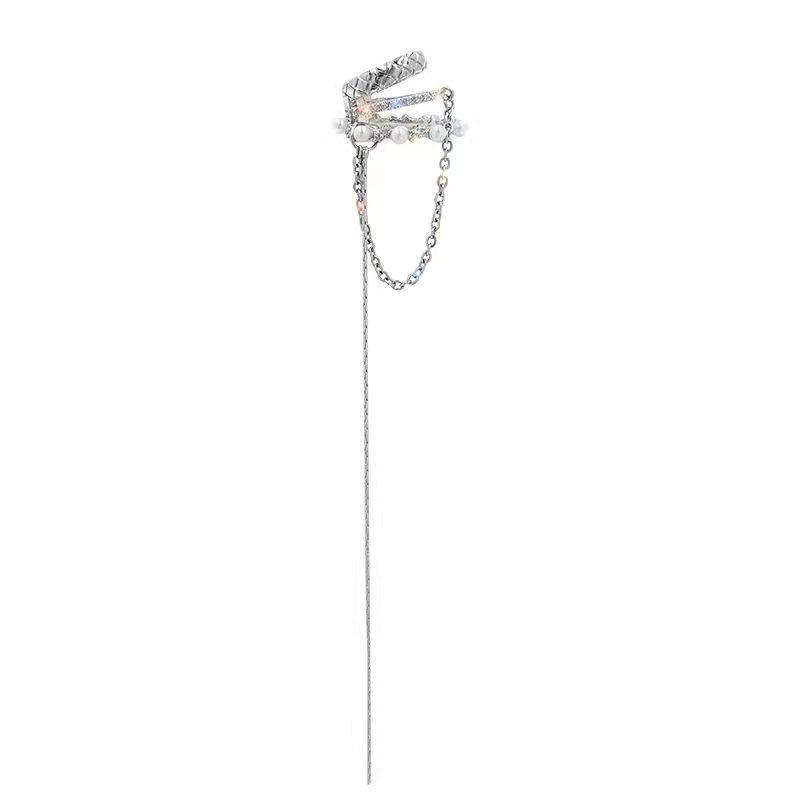 French Luxe Pearl Tassel Ear Cuff: Elegant Non-Piercing Clip-On Earrings