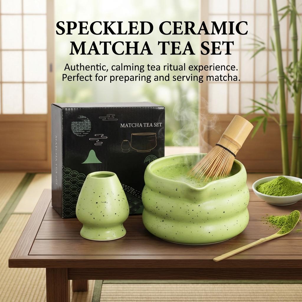 Japanese Matcha Tea Set Ceramic Matcha Bowl And Powder Jar Gift for Birthday New Year