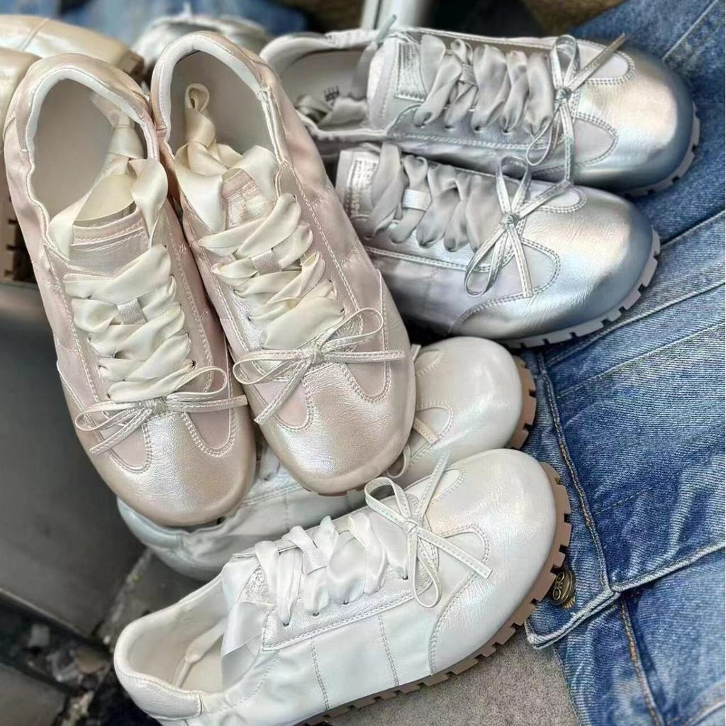 Bow soft sole flat bottom pink ballet shoes casual moral training shoes little white shoes women's 2025 spring and summer new women's shoes