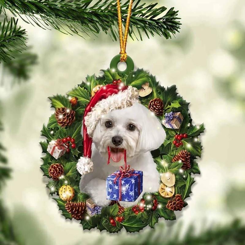 Cute Christmas Acrylic Dog Hanging Decor For Rearview Mirror And Home Spaces