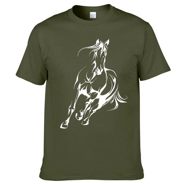 Men's Summer High Quality Cotton T Shirt Casual Loose Running Horse Pattern Printed Round Neck Short Sleeved T-shirt Top