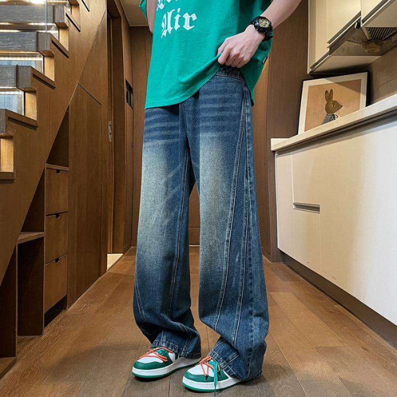 JYL New Loose Straight Jeans Men's Wide Pants Daily Laundry Pants