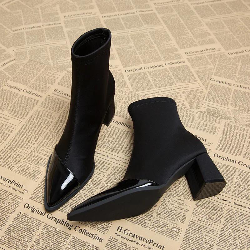 

Fashion Sexy Women High Heels Ankle Boots Pointed Toe Fashion Shoes 2025 Trend Autumn Winter Chelsea Boots Brand Pumps Sock Botas Mujer 34