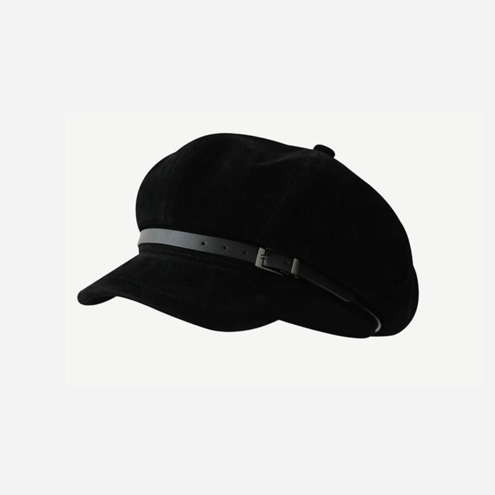 British Style Suede Octagonal Hat Brown Painter Hat Personality Pu Leather Beret  Travel