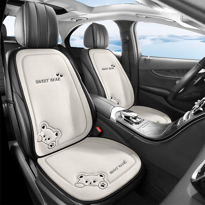 Cartoon Linen Car Seat Cushion – Universal Fit for Rear Driver Seat, Four Seasons