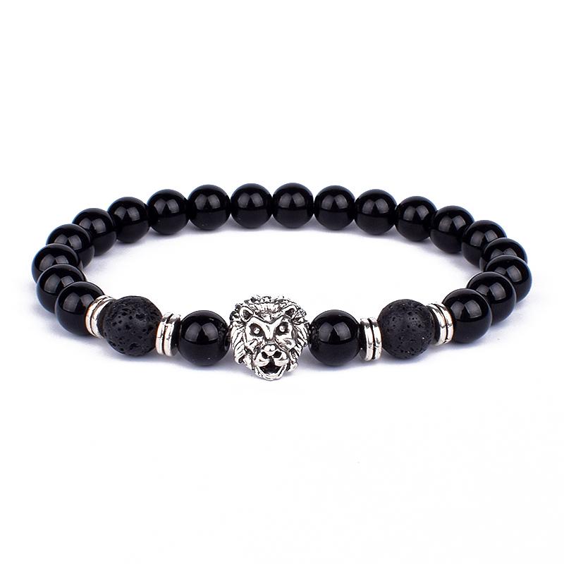 Vintage Lion Head Beaded Bracelets Men Obsidian Lava Stone Dog Paw Charm Bracelets & Bangles for Women Friendship Jewelry Gift