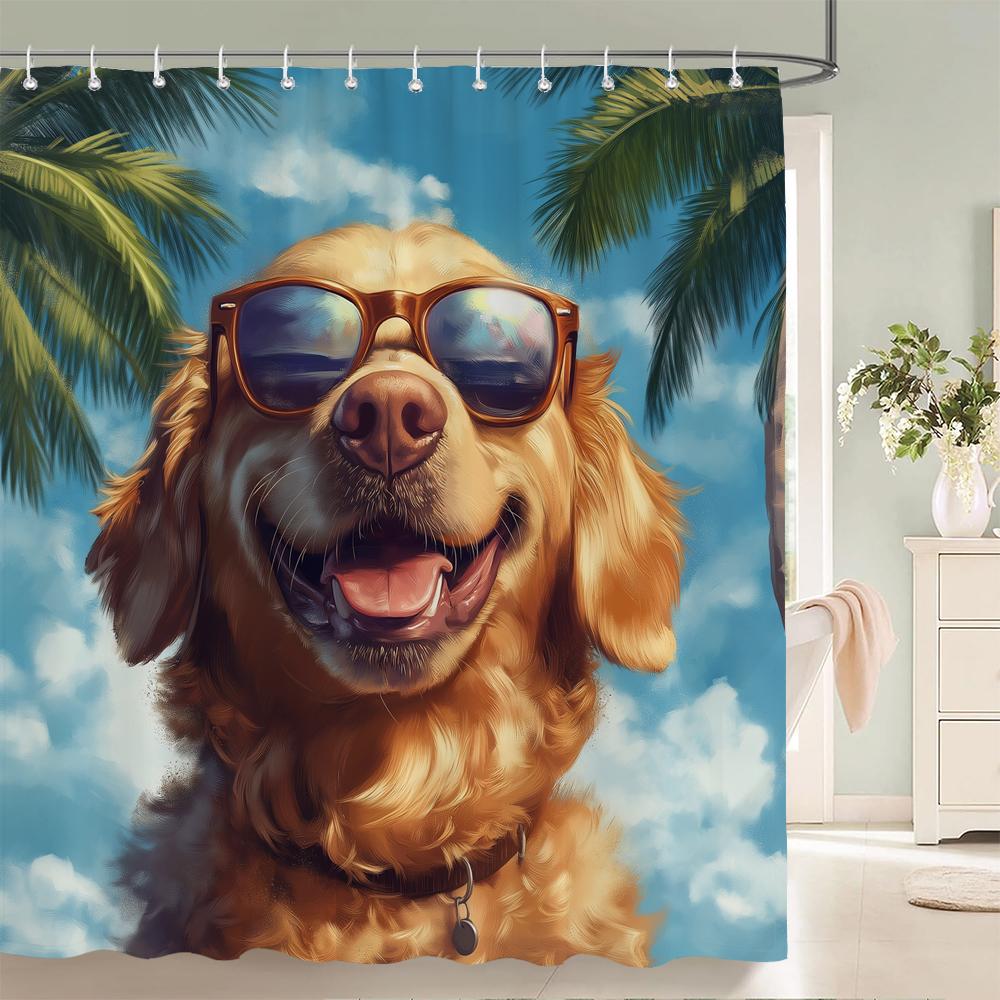 

Funny Cat and Dog Shower Curtain Animal Beach Printed Shower Curtain Bathroom Bath Curtain Home Decor Curtain With Hooks W90xH180cm