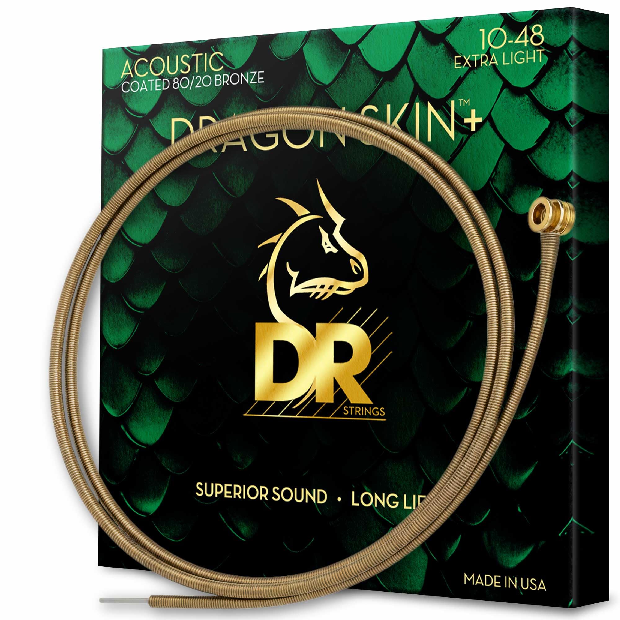 Струны DR Strings DRAGON для акустической гитары SKIN+ Струны, 80/20 Бронза, DA8-10 бронзовый