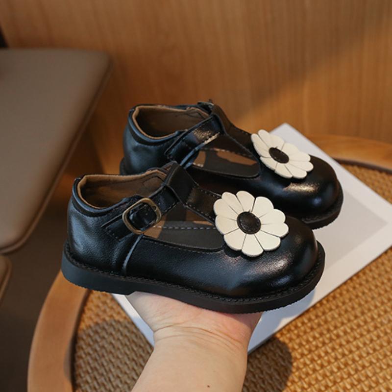 Girl Princess Shoes 2024 Spring Autumn Children Causal Leather Shoes Fashion Versatile Sweet Flower Kids Retro Flat Single Shoes