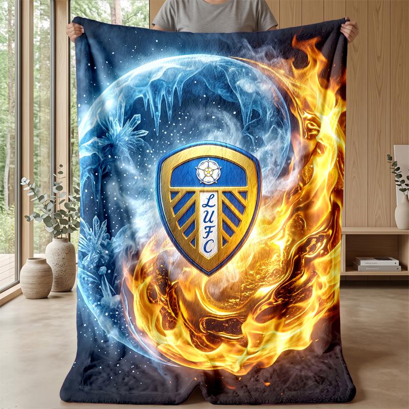 Leeds United Football Print Flannel Blanket, Soft Warm Lightweight Throw Blanket for Sofa Bed Camping