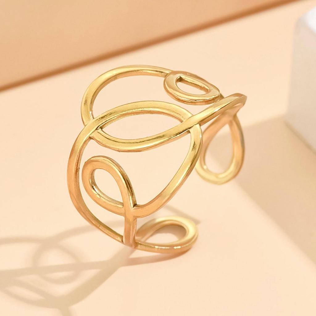 Adjustable Stainless Steel Line Design Ring: European & American Cool Style
