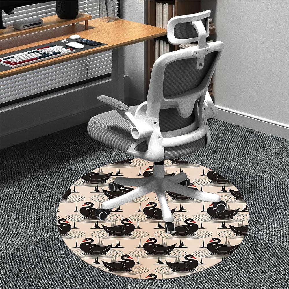 1pc Swan Lake Pattern Office Round Area Rug, Indoor Mat Suitable ForOffice, Under Office Chairs Bedroom Living Room Home Decor, Room Decot045