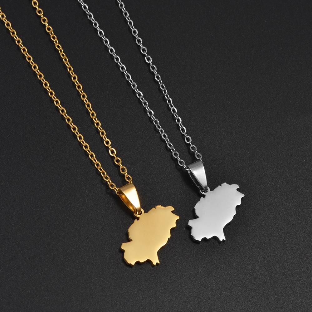 Anniyo 2.3cm Spain Ibiza Map Pendant Necklaces for Women Girl Iviza Ivica Stainless Steel Jewelry #012462