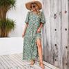 Summer Floral Print Women Casual Dress High Waist Loose O Neck Large Size Ankle Length Long Sleeve Spring Dress