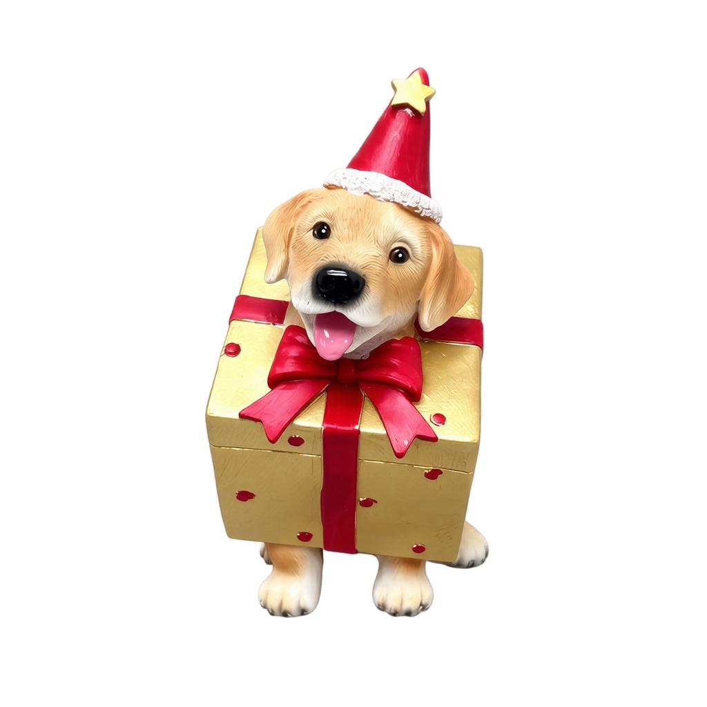 Christmas Resin Figurine, Cute Dog Tabletop Ornament for Holiday Decor