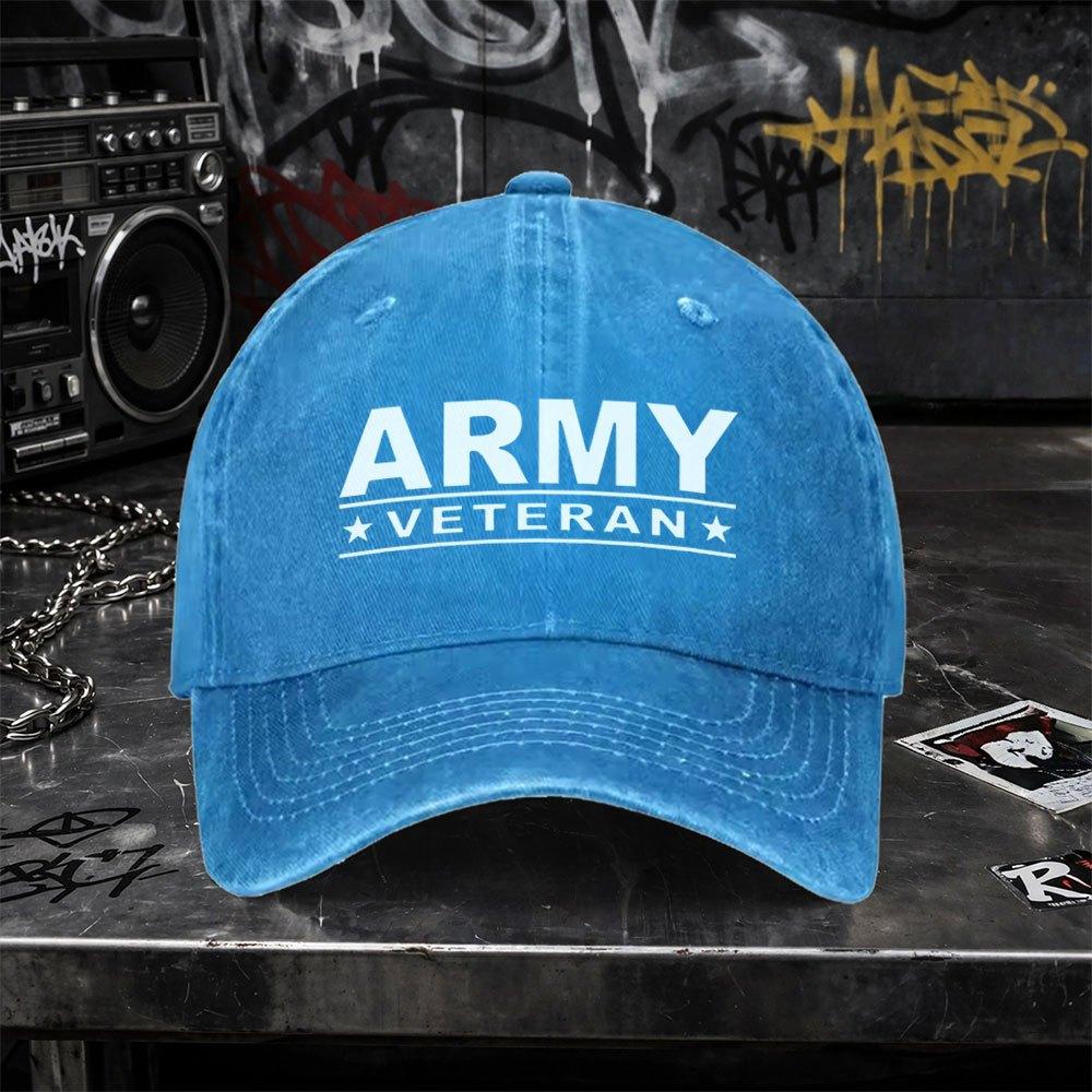 Vintage Washed Baseball Cap For Army Veteran Unisex Duckbill Hat With Hook Loop Closure Lightweight Washed Cap