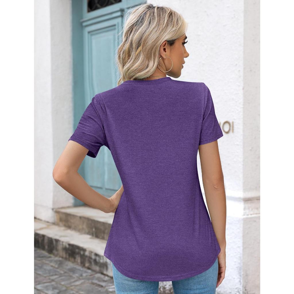 Damen gerafftes Rundhals-Kurzarm-T-Shirt Top, Beliebte lässige Mode-T-Shirts für Damen, Grenzüberschreitende Damenbekleidung für Europa und Amerika