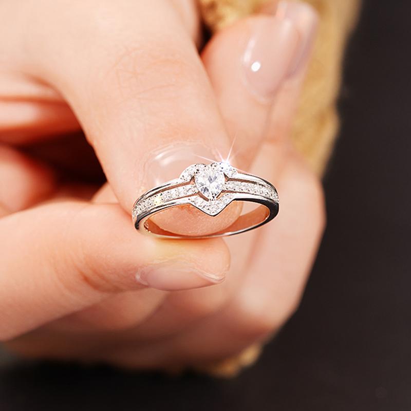 Romantic Wedding Band Ring Female Love Jewelry Brilliant Heart Zirconia Finger Accessories for Engagement Exquisite Gift