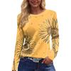 Women's Fashion Casual Slit Hem Round Neck Long Sleeve Loose Printed T-Shirt Ladies Top