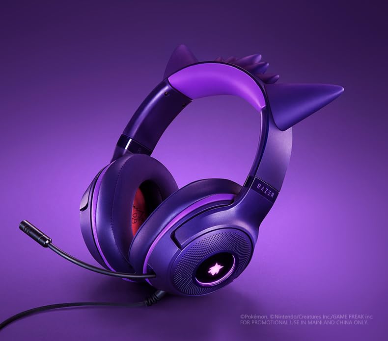 Razer Gengar Collaboration Gaming China Cute Razer Kraken Kitty V2 Headset, Exclusive, Wired, Gift, Over-Ear
