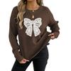 Women's Casual Round Neck Pullover Top Embroidered Lace Butterfly Sweater