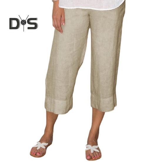 Women Pants Elastic Waist Mid-rise Wide-Leg Casual Pants with Pockets Solid Color Long Trousers Daily Wear