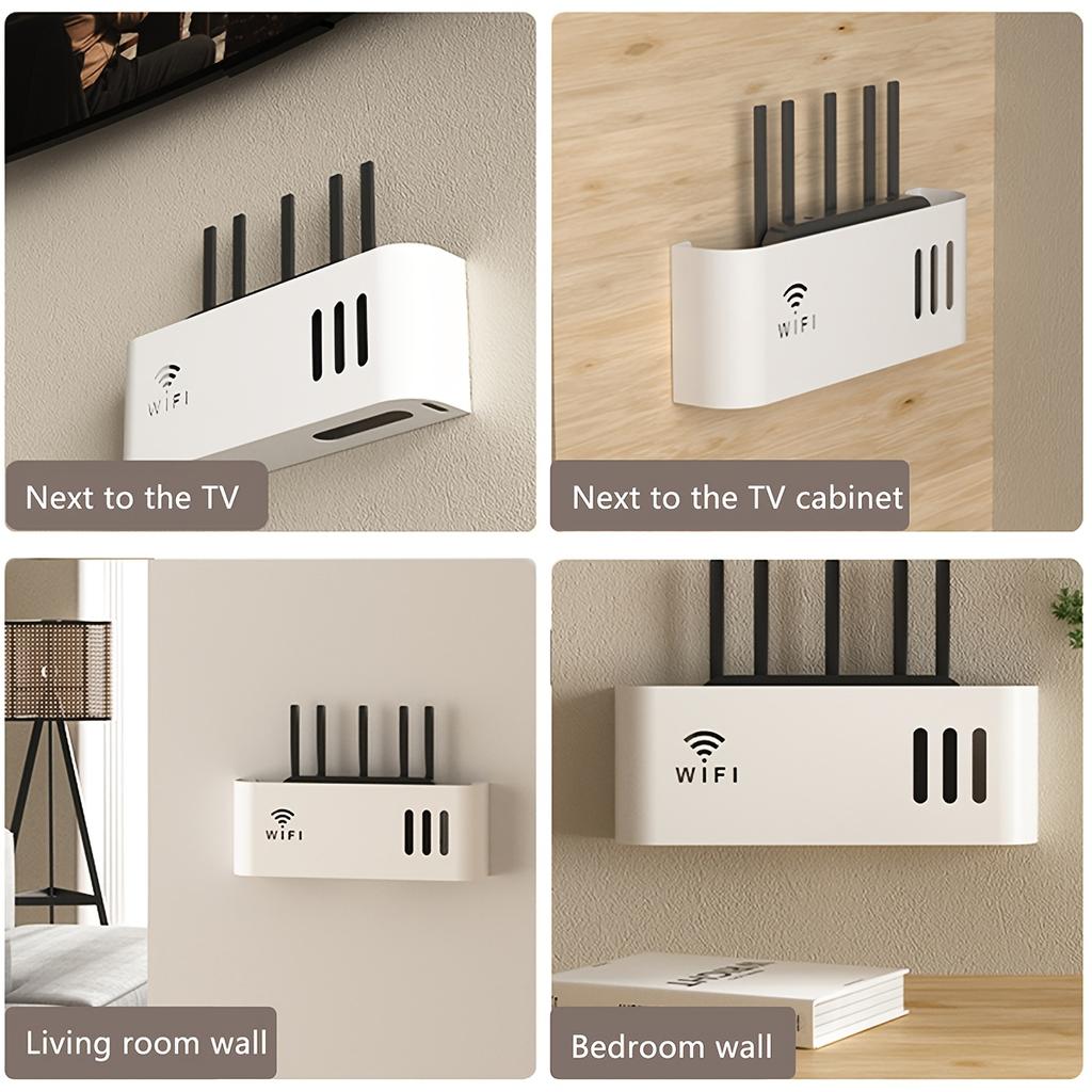 Plastic storage box for 1pc WIFI router, wall mounted without drilling, suitable for walls and desktops
