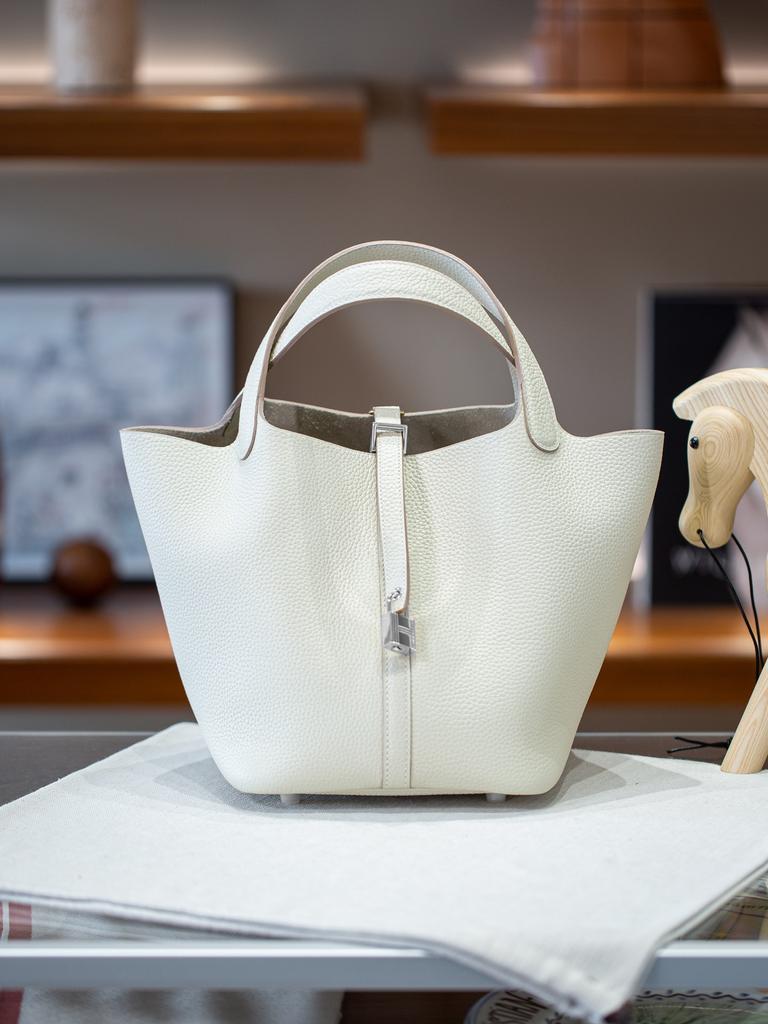 Picotin22 Half-Handmade Cowhide Strap Weave Top Handle Tote Bag For Women