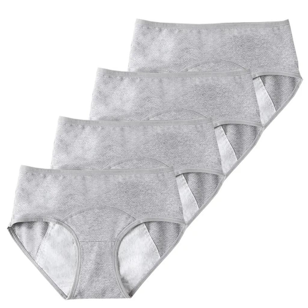 4 Pack Women's Cotton Leakproof Period Panties Middle Waist Comfortable Underwear Dark Grey