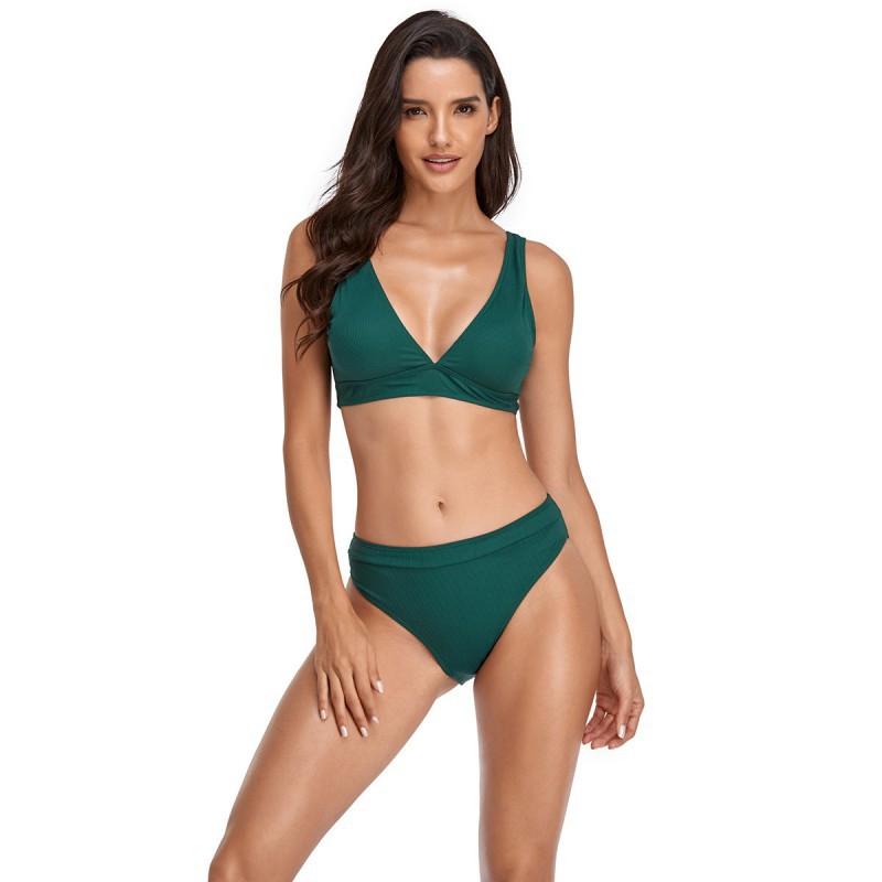 26 Solid Color Split Swimsuit Female Sexy Gathered Tight Bikini Backless High-end