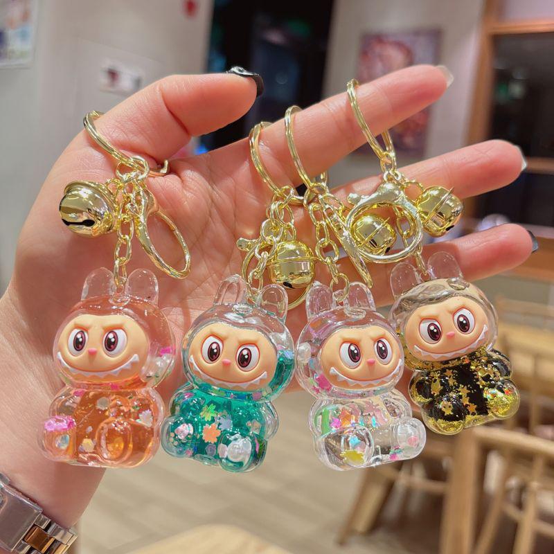 Cartoon Labubu Treibsand Schlüsselanhänger Anhänger Für Frauen Mädchen Niedliche Puppe Schlüsselring Exquisite Rucksack Dekoration Zubehör Geschenke