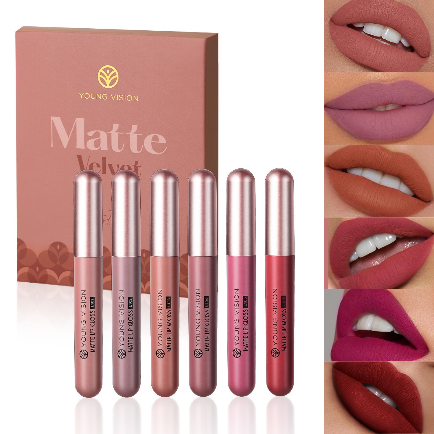 YOUNG VISION 6 Stuks/Kit Mat Fluweelachtige Lipgloss Waterdichte Langhoudende Vloeibare Lippenstift voor Vlekkeloze Make-up brown