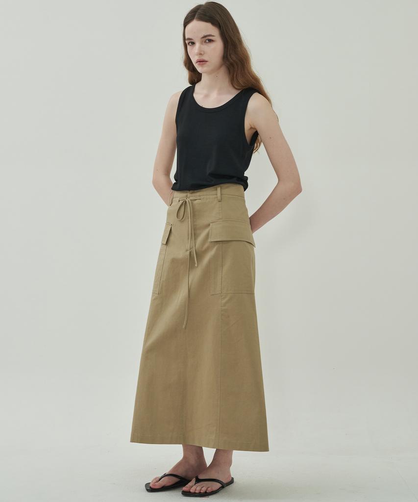 Mot Pocket String Long Skirt - Beige