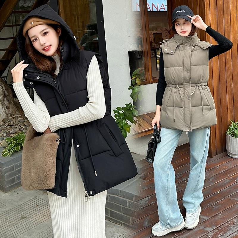 New Women's Cotton Vest Autumn Winter Cotton-padded Coat Parkas Korean Version Fashion Slim Hooded Cotton Vest Clip