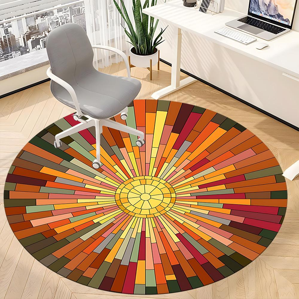 1pc Sunburst Mosaic Office Round Area Rug, Indoor Mat Suitable ForOffice, Under Office Chairs Bedroom Living Room Home Decor, Room Deco  D056