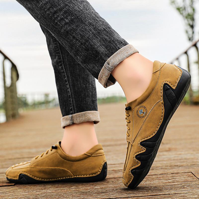 Fashion Casual Walking Shoes Lightweight Vulcanize Shoes Non-Slip Comfortable Breathable for Daily Flats Men's Leather Lace-Up Sneakers