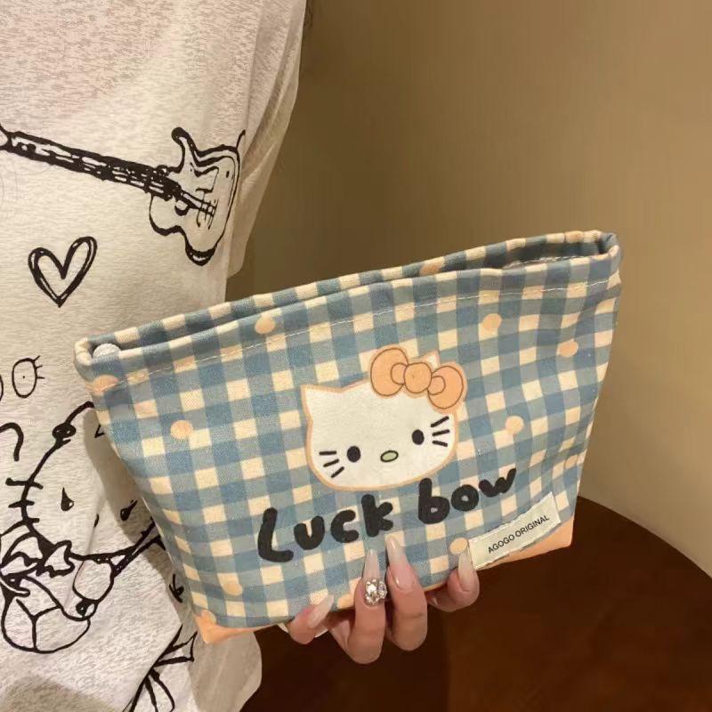 

Original design medieval kitty cat plaid hand holding liner bag lipstick cosmetic bag wash storage bag canvas bag