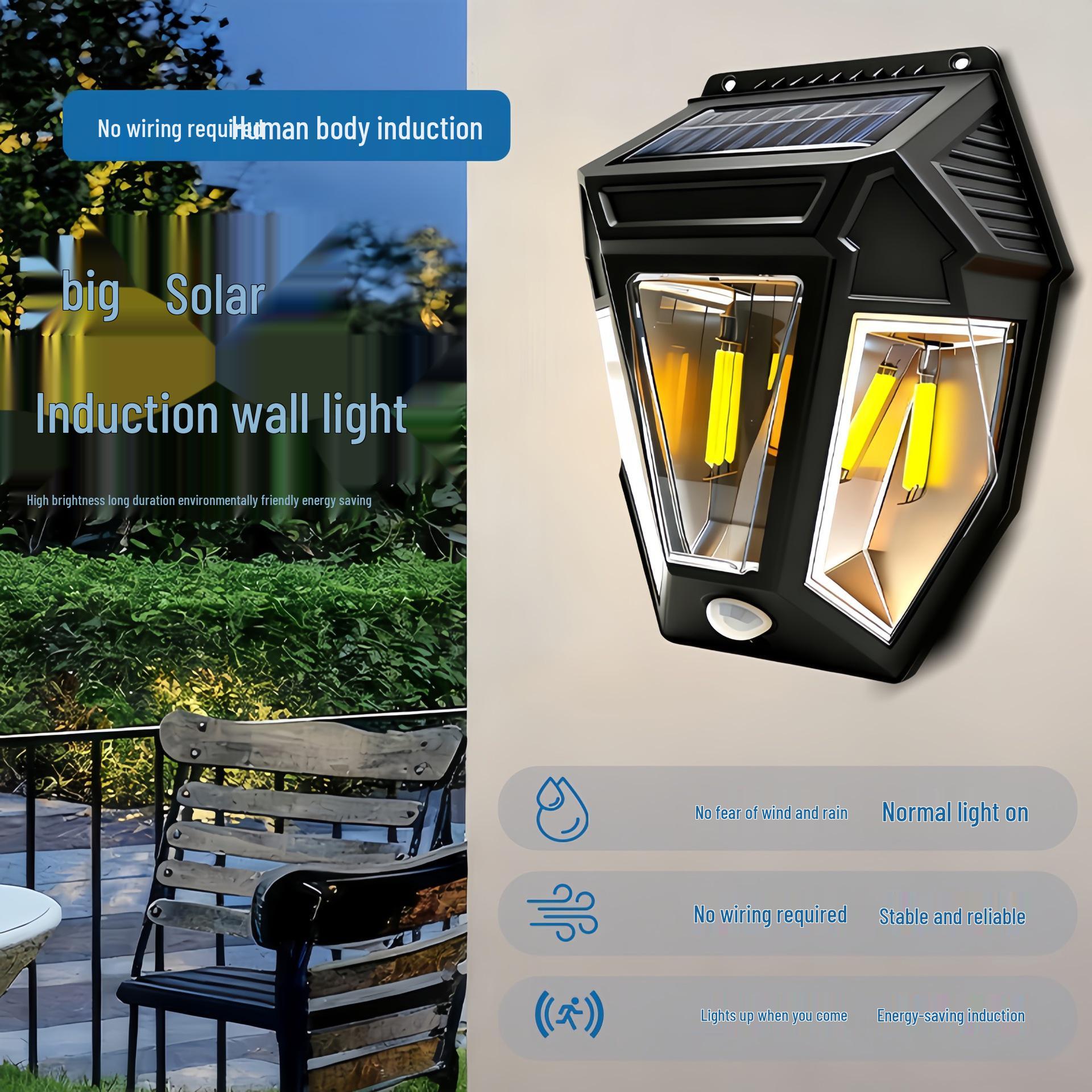 

Зовнішня стінова лампа з ниткою розжарювання на сонячній батареї з датчиком руху 3 LED