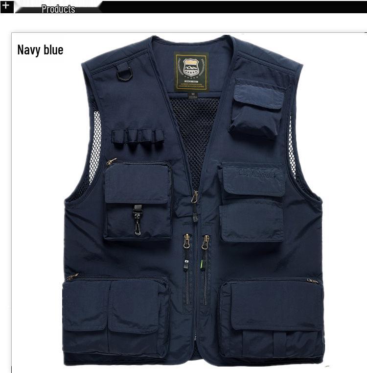 Vestă de pescuit pentru bărbați, cu buzunare multiple, pentru exterior, cu logo personalizat, disponibilă și mărimi mari