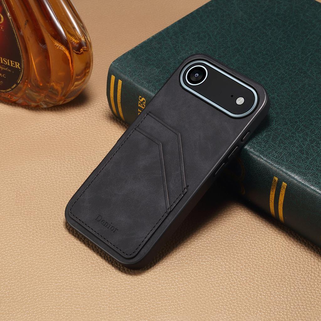 DENIOR For iPhone Air Case Dual Card Slots PU Leather + TPU + PC Phone Cover