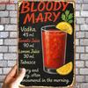 Retro Metal Bloody Mary Cocktail Recipe Sign, Flat Decor with Mounting Holes, for Home, Office, Bar & Pub