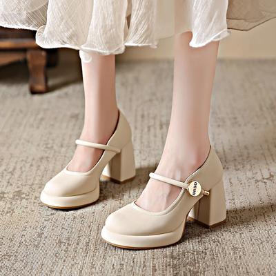 Mode 2025 Leder 8cm Hohe Absätze Mary Janes Runde Zehenpartie Plateau Damenschuhe Elegante Pumps Übergröße 43 Tacones Para Mujer