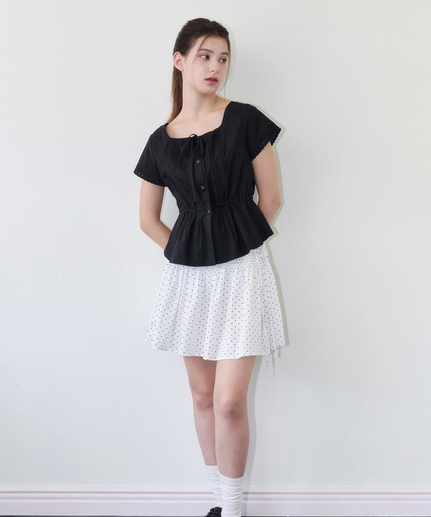 Alkialka Smocked Dot Skirt (White)