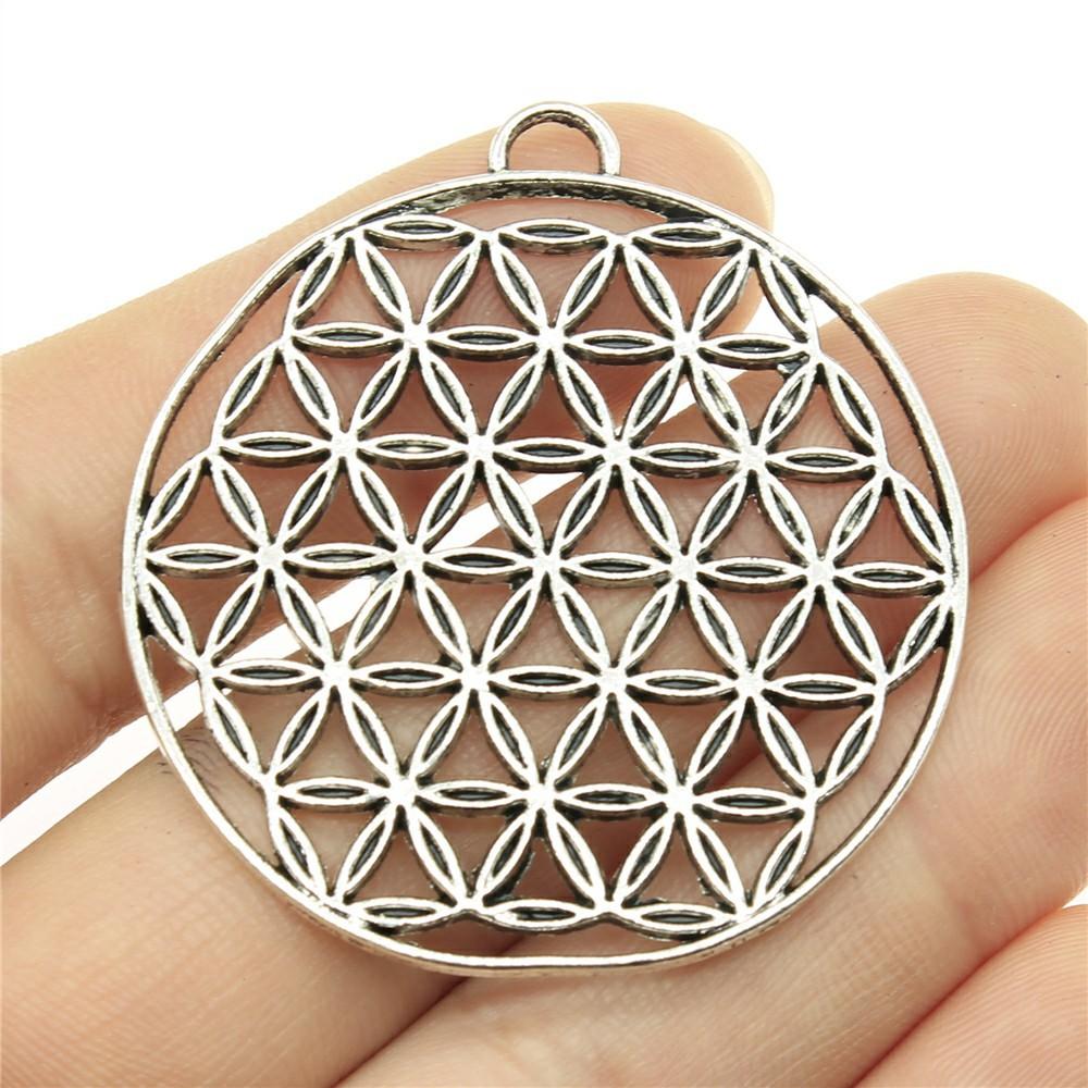 10pcs The Flower Of Life The Seed Of Life Charms Tibetan Silver Color Pendants Antique Jewelry Making DIY Handmade Craft