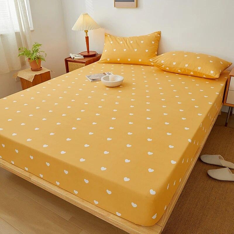Cotton Fitted Sheet Soild Color with Elastic Band Non Slip Adjustable Mattress Cover Soft Comfortable for Double King Queen Size