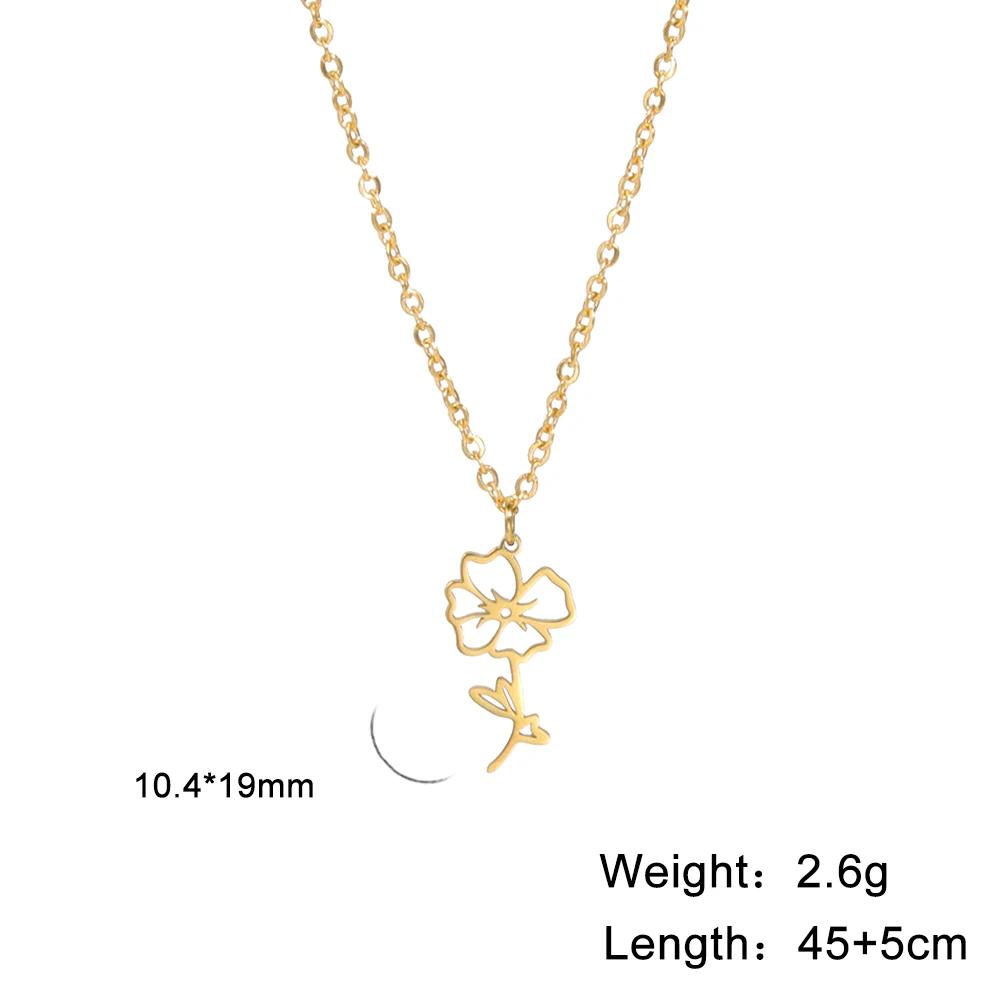 Stainless Steel Birth Month Flower Necklace Snowdrop Daisy Rose Pendant Neck Chains Trendy Jewelry Birthday Gift