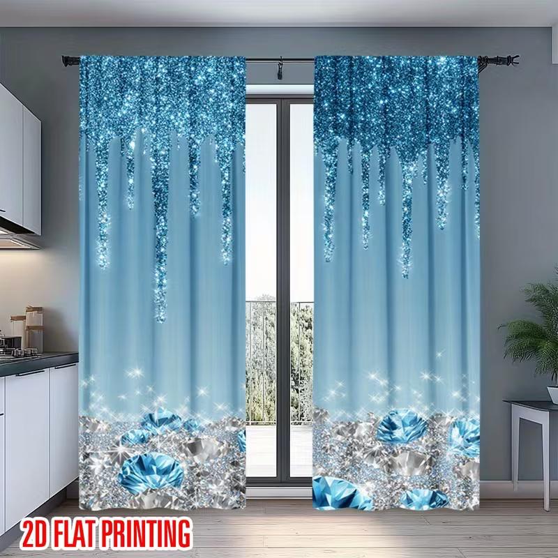 2 Pcs Blue diamond print curtains,suitable for bedroom,living room kitchen decoration,home decoration,window decoration