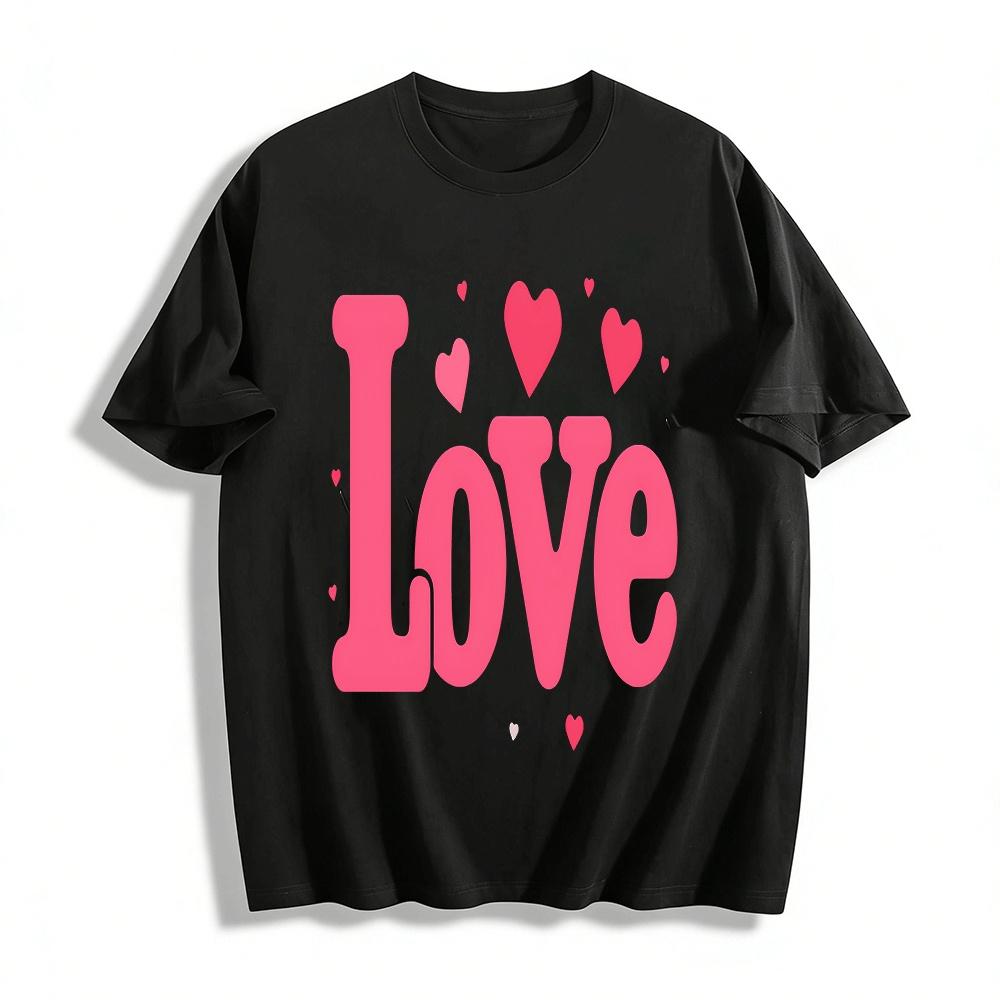 

Love Heart Print Casual Top Women s Loose Crew Neck T-Shirt Pure cotton T-shirt XXS